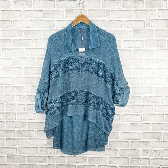 SCANDAL double layer AKRAIA Blouse Sweater in indigo blue NWT - Picture 5 of 7